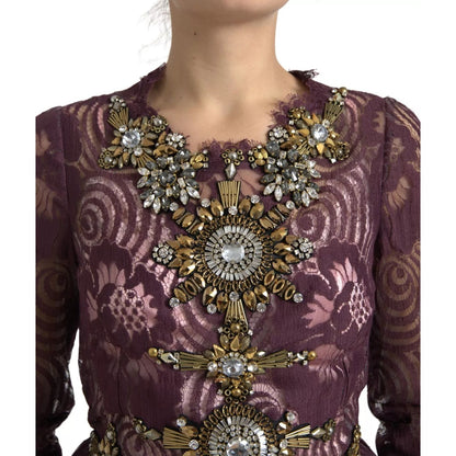 Dolce & Gabbana Purple Viscose Crystal A-Line Gown Dress