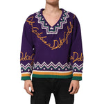 Man wearing Dolce & Gabbana Purple Wool DG Logo Men Knit Pullover Sweater