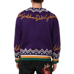 Dolce & Gabbana Purple Wool DG Logo Men Knit Pullover Sweater with iconic branding on back, side view