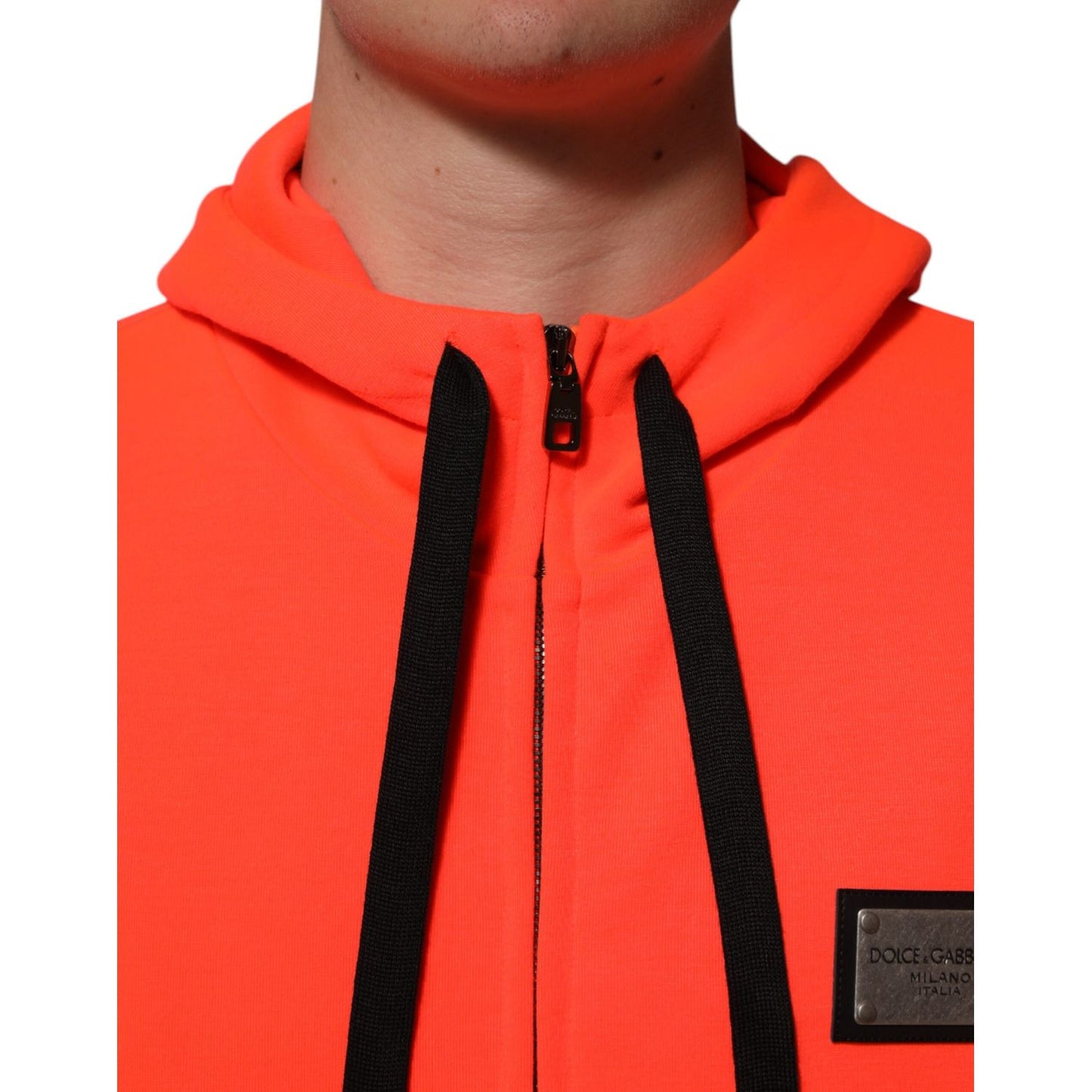 Dolce & Gabbana Red Fluorescent Polyester Logo Patch Hoodie Sweater