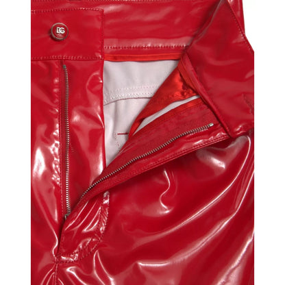 Dolce & Gabbana Red High Waist Skinny Trouser Shiny Pants