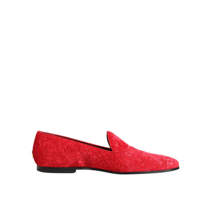 Dolce & Gabbana Red Jacquard Loafers Formal Men Dress Shoes with elegant jacquard pattern, ideal for formal occasions and luxury events.