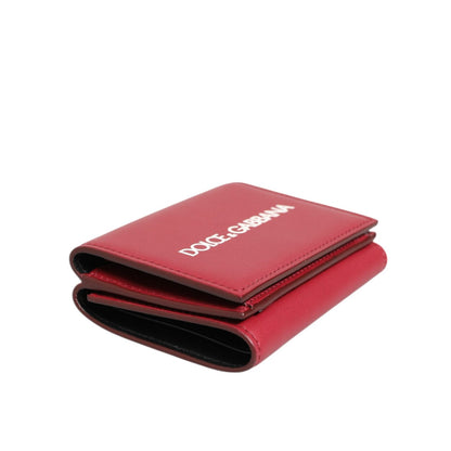 Dolce & Gabbana Red Leather Bold Logo Print Trifold Card Holder Wallet
