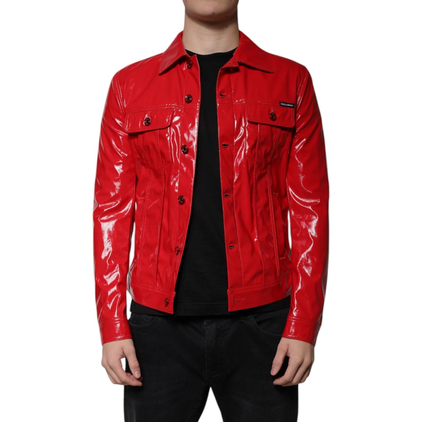 Dolce & Gabbana Red Polyester Button Down Collared Jacket 1728,67345645728,Clothing,Dolce & Gabbana,IT48 | M,Jackets & Coats - Clothing,Jackets - Men - Clothing,Material: 100% Polyester,Men,Men - Clothing,New with tags,Red,Shell Jackets - Jackets & Coats
