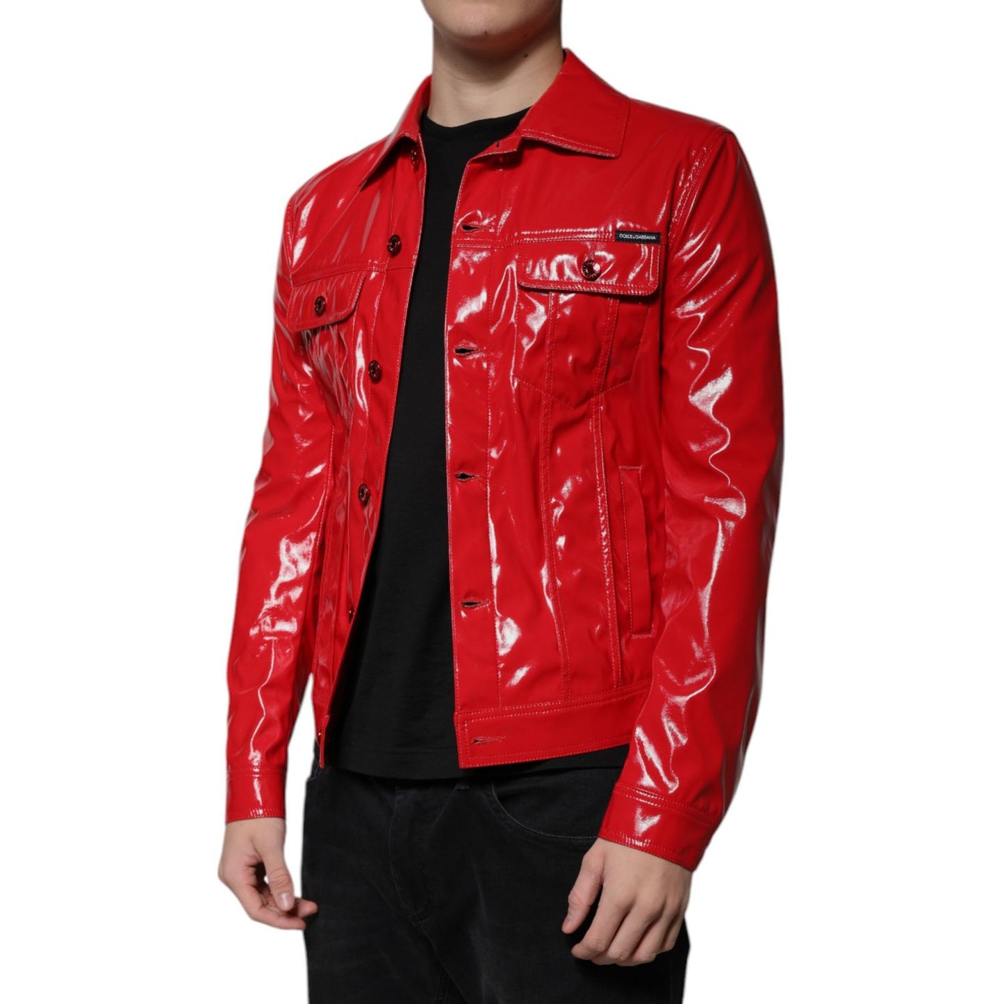 Dolce & Gabbana Red Polyester Button Down Collared Jacket 1728,67345645728,Clothing,Dolce & Gabbana,IT48 | M,Jackets & Coats - Clothing,Jackets - Men - Clothing,Material: 100% Polyester,Men,Men - Clothing,New with tags,Red,Shell Jackets - Jackets & Coats