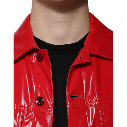 Dolce & Gabbana Red Polyester Button Down Collared Jacket 1728,67345645728,Clothing,Dolce & Gabbana,IT48 | M,Jackets & Coats - Clothing,Jackets - Men - Clothing,Material: 100% Polyester,Men,Men - Clothing,New with tags,Red,Shell Jackets - Jackets & Coats