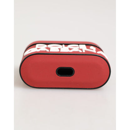 Dolce & Gabbana Red White Silicone Embossed Logo Accessory Airpods Case