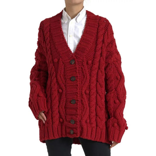 Dolce & Gabbana Red Wool Knit Button Down Cardigan Sweater 1728,67345645728,Cardigans - Sweaters - Clothing,Clothing,Dolce & Gabbana,IT42|M,Long Sleeve - T-Shirts - Clothing,Material: 100% Virgin Wool,Preowned / Defect,Red,Sweaters - Clothing,Sweaters - W