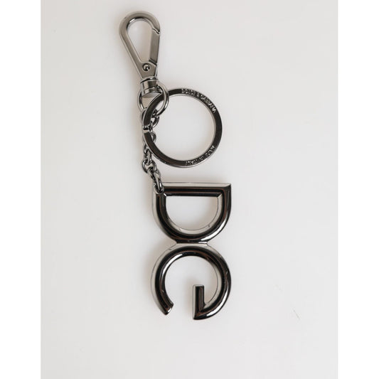 Dolce & Gabbana Silver Brass DG Logo Metal Keychain Holder Men Keyring in polished silver-tone with logo details.
