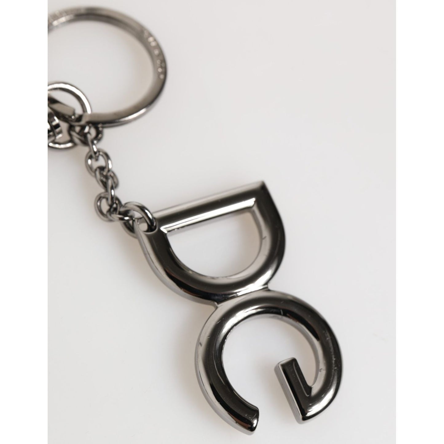 Dolce & Gabbana Silver Brass DG Logo Metal Keychain Holder Men Keyring featuring polished silver-tone DG logo.