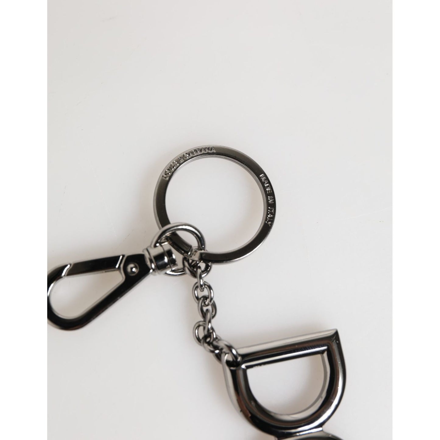Dolce & Gabbana Silver Brass DG Logo Metal Keychain Holder Men Keyring with sleek silver-tone hardware, elegant design.