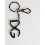 Dolce & Gabbana Silver Brass DG Logo Metal Keychain Holder Men Keyring on white background