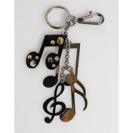 Dolce & Gabbana Silver Musical Note Key Holder Keychain Bag Charm Keyring featuring shiny silver-tone finish and logo engraving