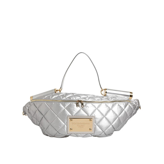 Dolce & Gabbana Silver Quilted Filled Crossbody Shoulder Bag SICILY Bag with detachable strap and logo plate.