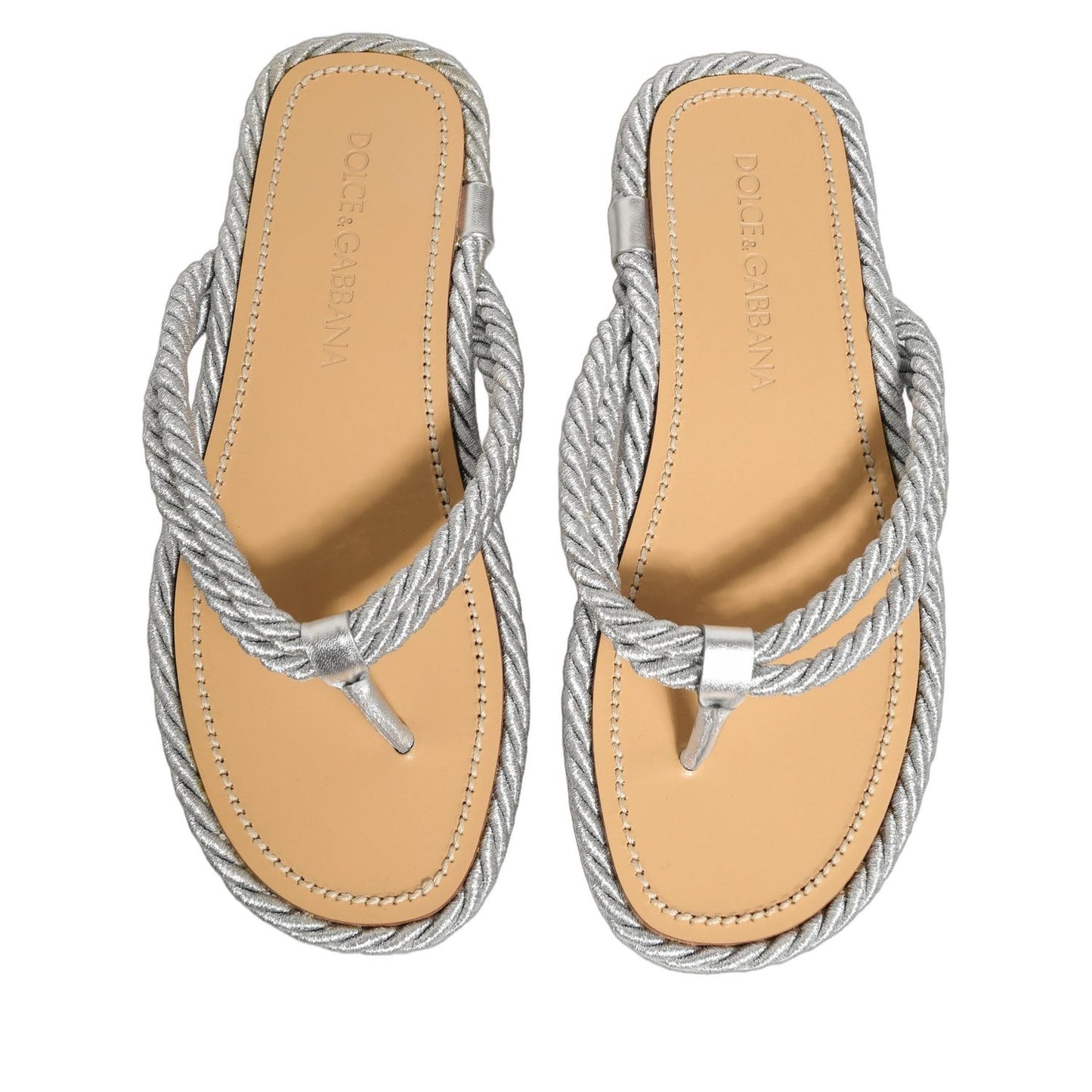 Dolce & Gabbana Silver Rope Slides Sandals Flip Flops Shoes