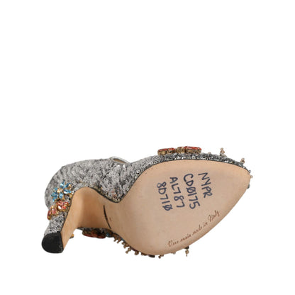 Dolce & Gabbana Silver Sequin Crystal Mary Janes Pumps Shoes featuring sole view