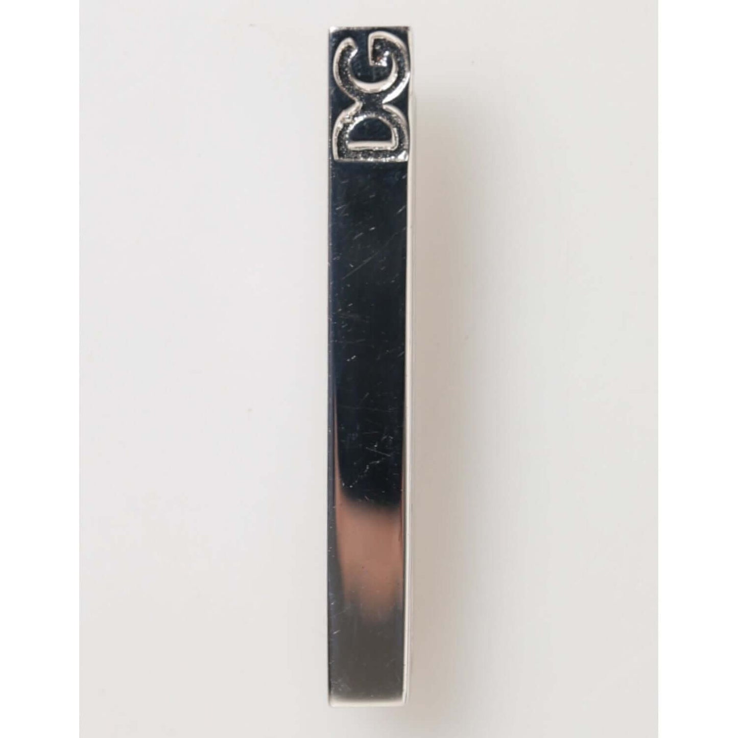 Dolce & Gabbana Silver Tone Brass Logo Branded Men Accessory Tie Clip Bar with engraved logo and polished finish.