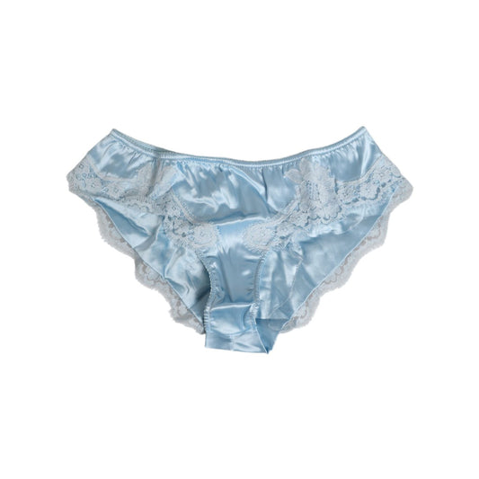 Dolce & Gabbana Sky Blue Silk Satin Lace Panty Brief Underwear with lace detailing in a luxurious design, made in Italy.