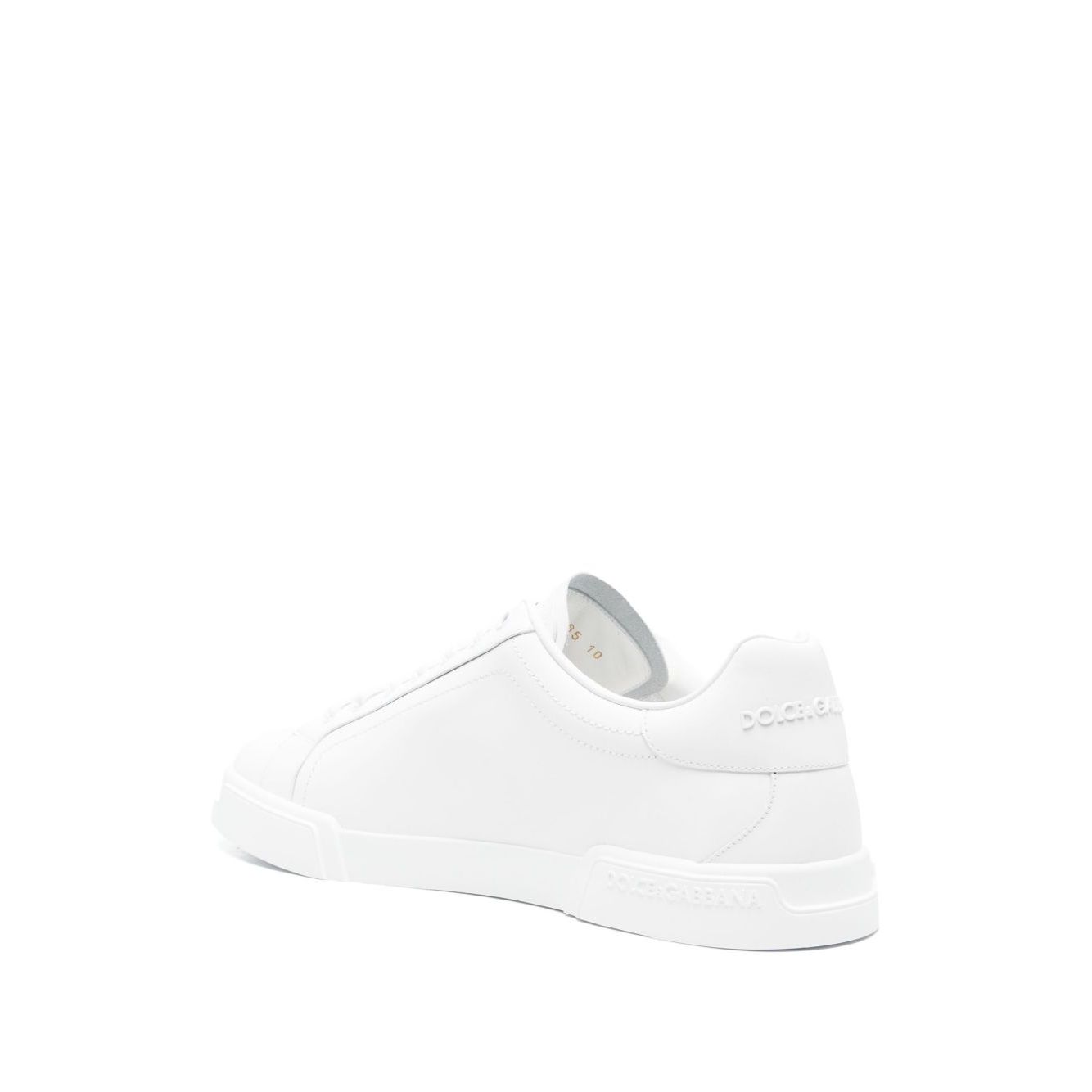 Dolce & Gabbana Sneakers White with flat rubber sole and logo patch, featuring a round toe and lace-up fastening.