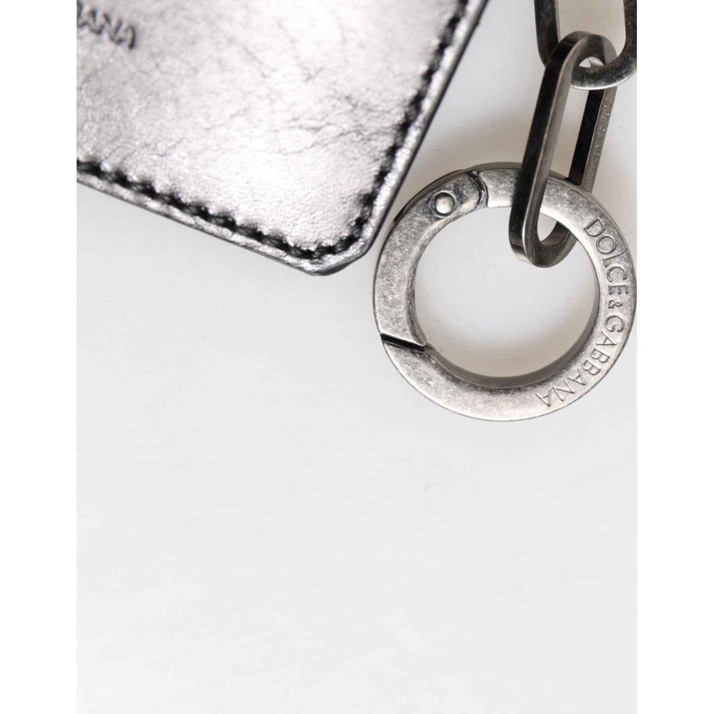 Dolce & Gabbana Wallet Black Leather Logo Embossed Key Chain Card Holder Wallet corner with logo detailed key chain attachment.