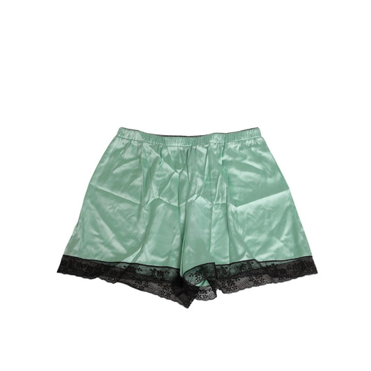 Dolce & Gabbana Water Green Satin Black Lace Trim Underwear with luxurious design and Italian craftsmanship. Ideal for chic loungewear.