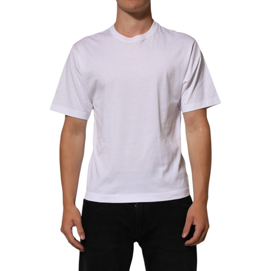 Dolce & Gabbana White Angel Print Cotton Men Crew Neck T-shirt showcasing front design with soft, breathable fabric.