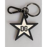 Dolce & Gabbana White Black DG Logo Star Rubber Men's Keychain Keyring featuring silver brass ring and engraved metal hardware.