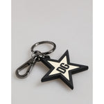 Dolce & Gabbana White Black DG Logo Star Rubber Men's Keychain Keyring with silver brass ring and engraved metal hardware.