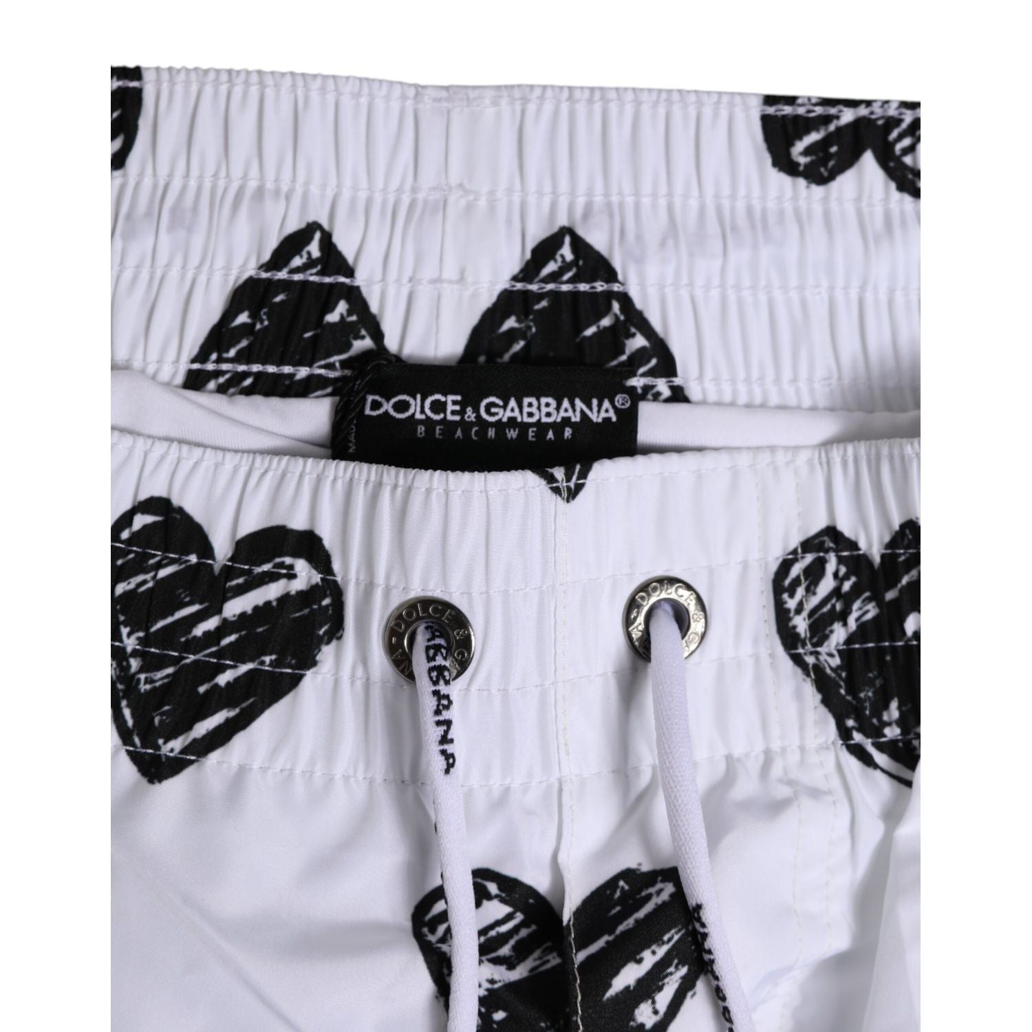 Dolce & Gabbana White Black Heart Print Men Boxer Short Swimwear