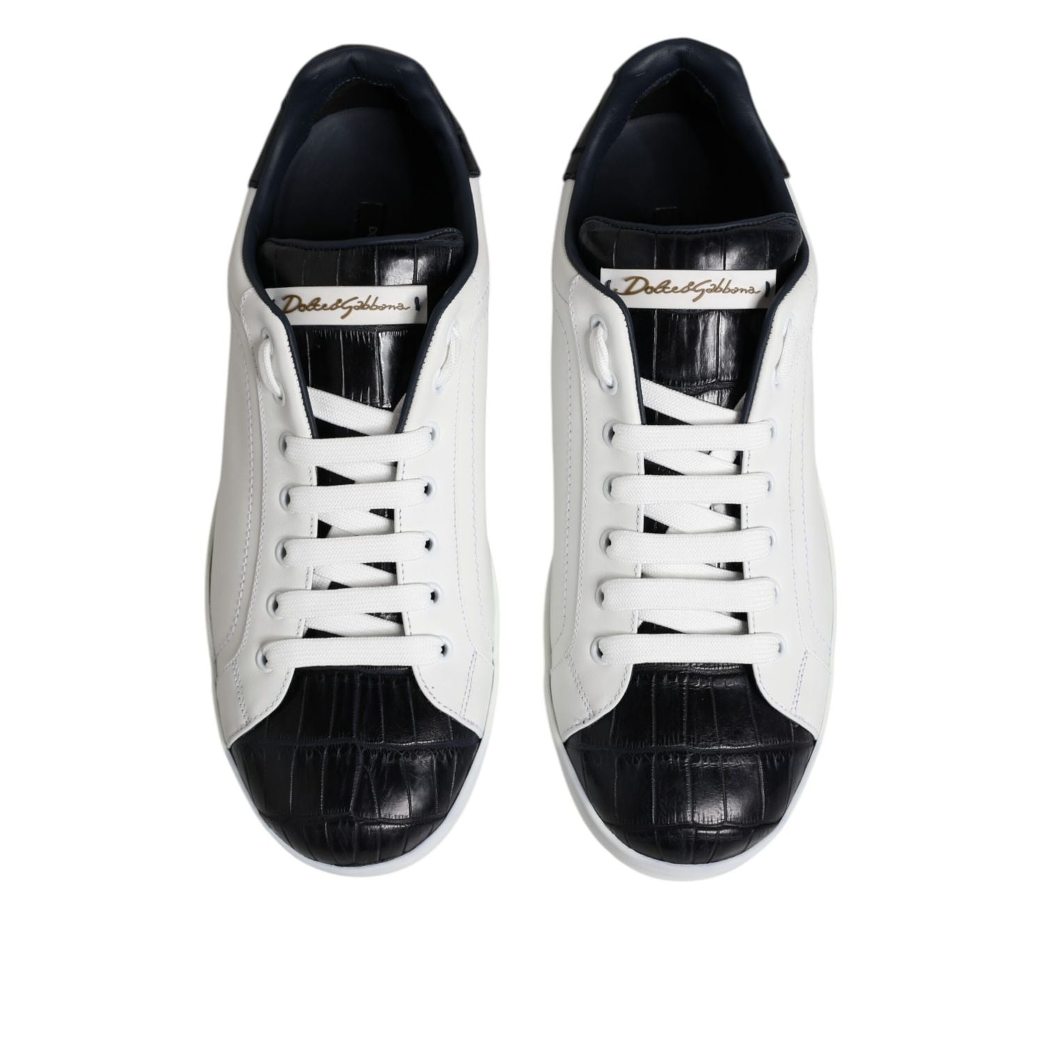 Dolce & Gabbana White Black Leather Portofino Sneaker Shoes