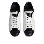 Dolce & Gabbana White Black Leather Portofino Sneaker Shoes