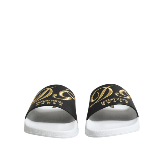 Dolce & Gabbana White Black Leather Sandals Beachwear Shoes