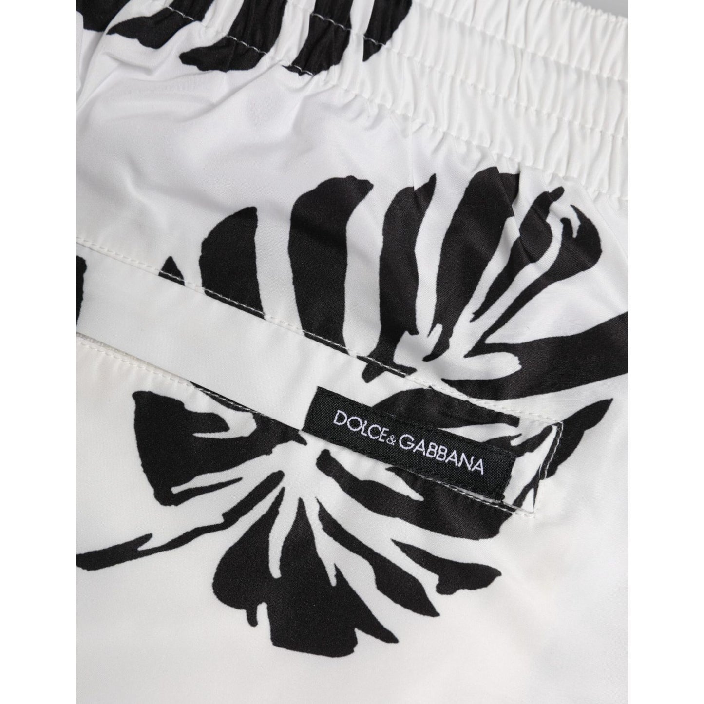 Dolce & Gabbana White Black Print Beachwear Shorts Swimwear