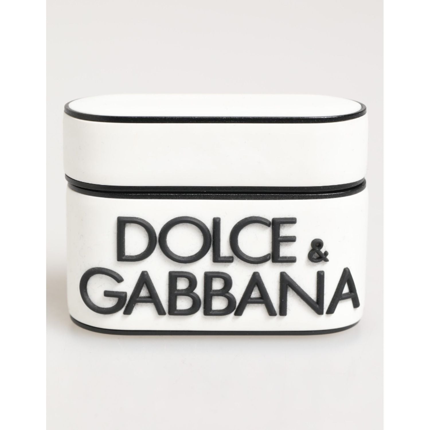 Dolce & Gabbana White Black Rubber Logo Embossed Accessory Airpods Case