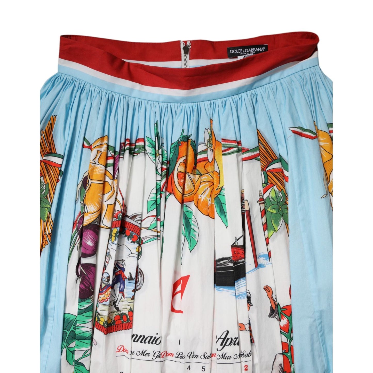 Dolce & Gabbana White Calendar Print Cotton Gathered Maxi Skirt