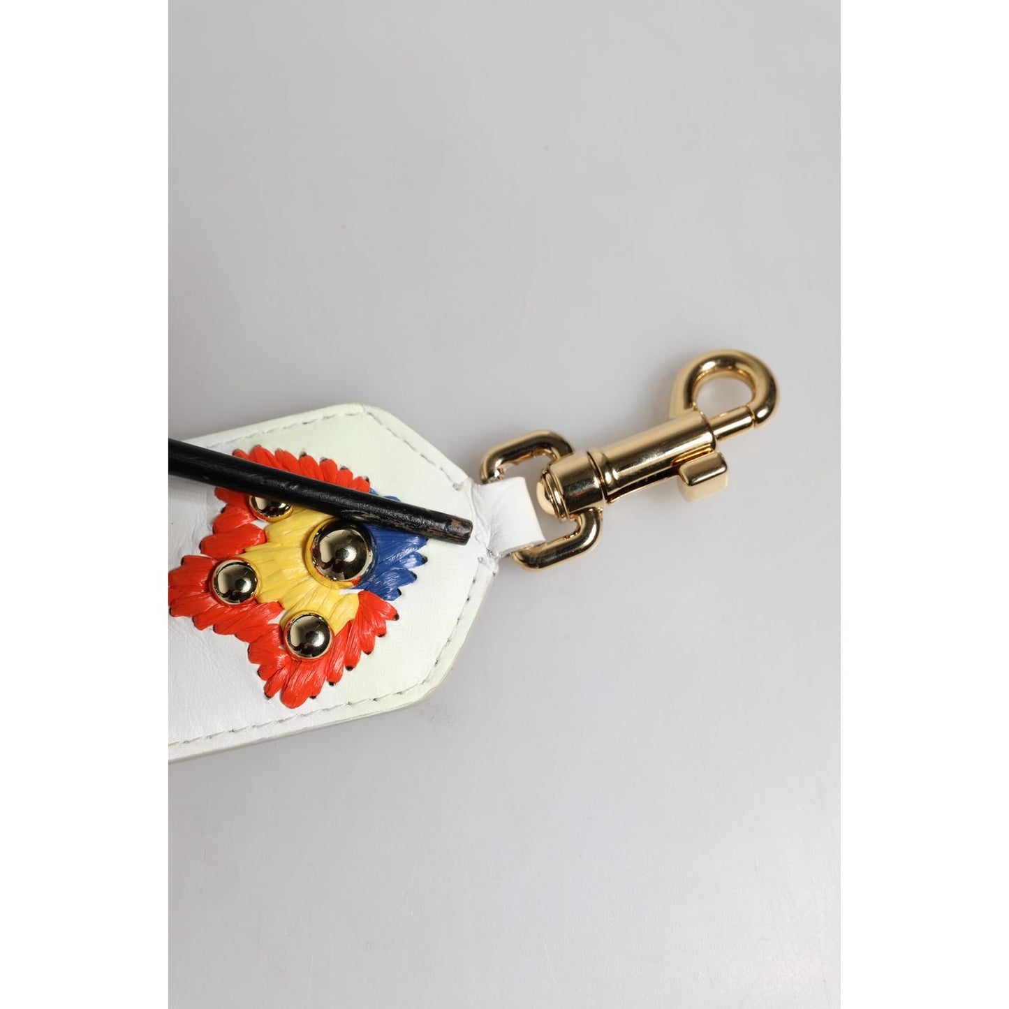 Dolce & Gabbana White Calfskin Raffia Embroidered Patchwork Shoulder Strap