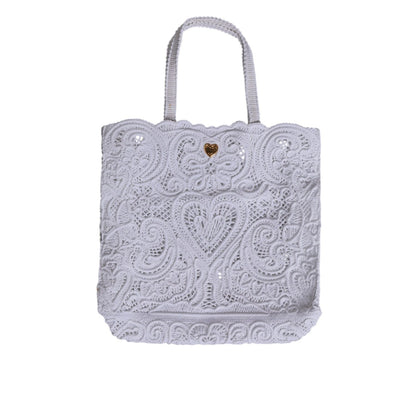 Dolce & Gabbana White Cordonetto Lace Beatrice Tote Shopping Bag
