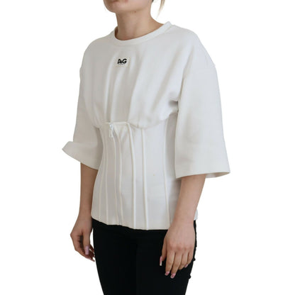 Dolce & Gabbana White Corset Stretch Cotton Top T-shirt