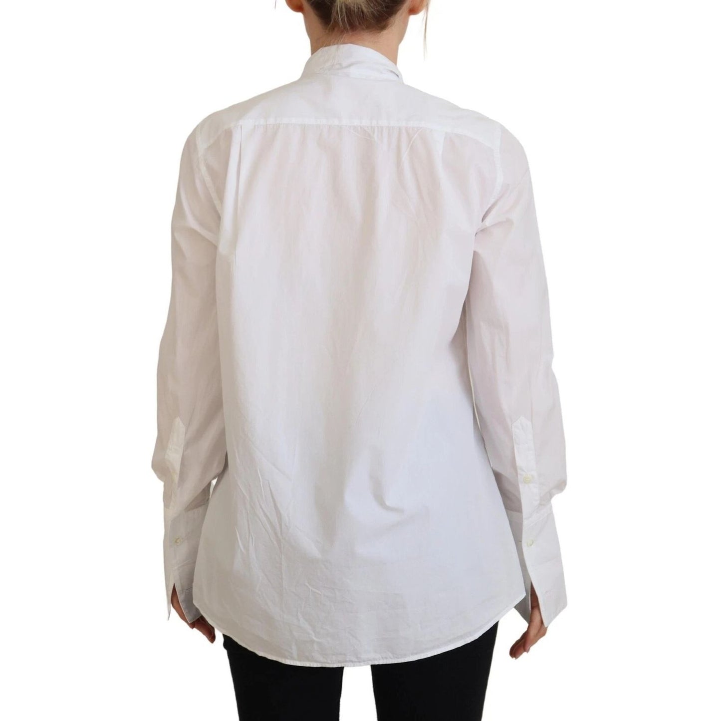Back view of Dolce & Gabbana White Cotton Collared Long Sleeves Formal Top