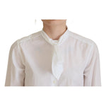 Dolce & Gabbana White Cotton Collared Long Sleeves Formal Top with ribbon, button-up design, showing minor front side stain.