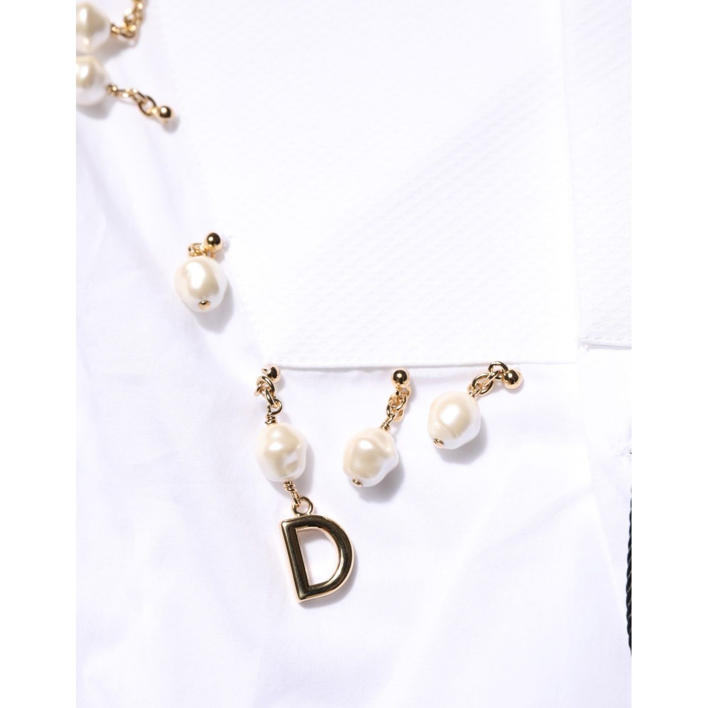 Dolce & Gabbana White Cotton DG Logo Pearl Chain Formal Shirt