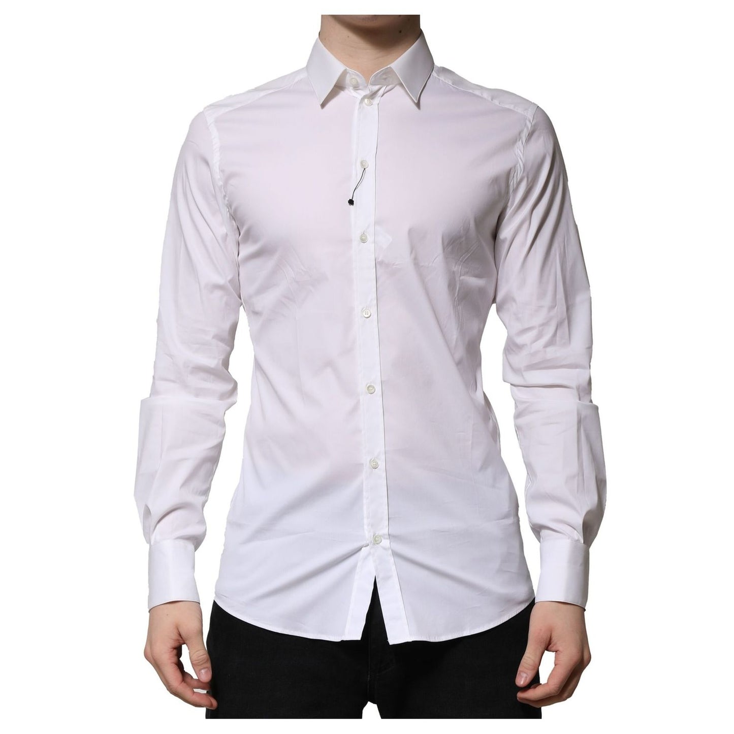 Dolce & Gabbana White Cotton GOLD Long Sleeves Formal Shirt, slim fit, ideal for formal occasions, with refined Italian tailoring.