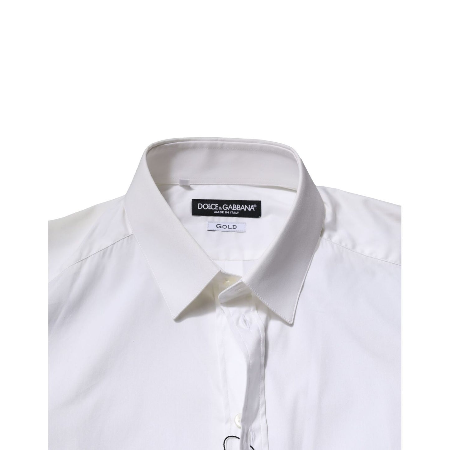 Dolce & Gabbana White Cotton GOLD Long Sleeves Formal Shirt with collar detail, perfect for formal occasions.