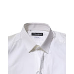 Dolce & Gabbana White Cotton GOLD Long Sleeves Formal Shirt with collar detail, perfect for formal occasions.