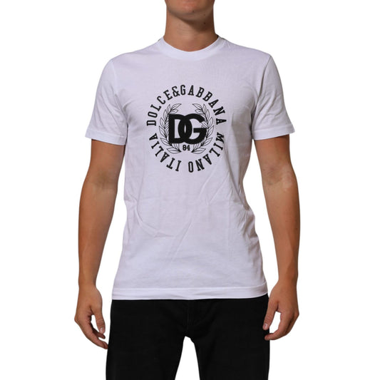 Dolce & Gabbana White Cotton Logo Print Crew Neck T-shirt Dolce & Gabbana
