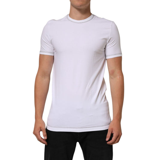 Dolce & Gabbana White Cotton Round Neck Men Underwear T-shirt with short sleeves and regular fit, made from soft stretch cotton.