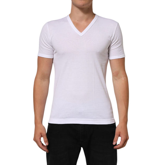 Dolce & Gabbana White Cotton V-Neck Short Sleeves T-shirt, regular fit, breathable material, versatile for casual and smart-casual looks.