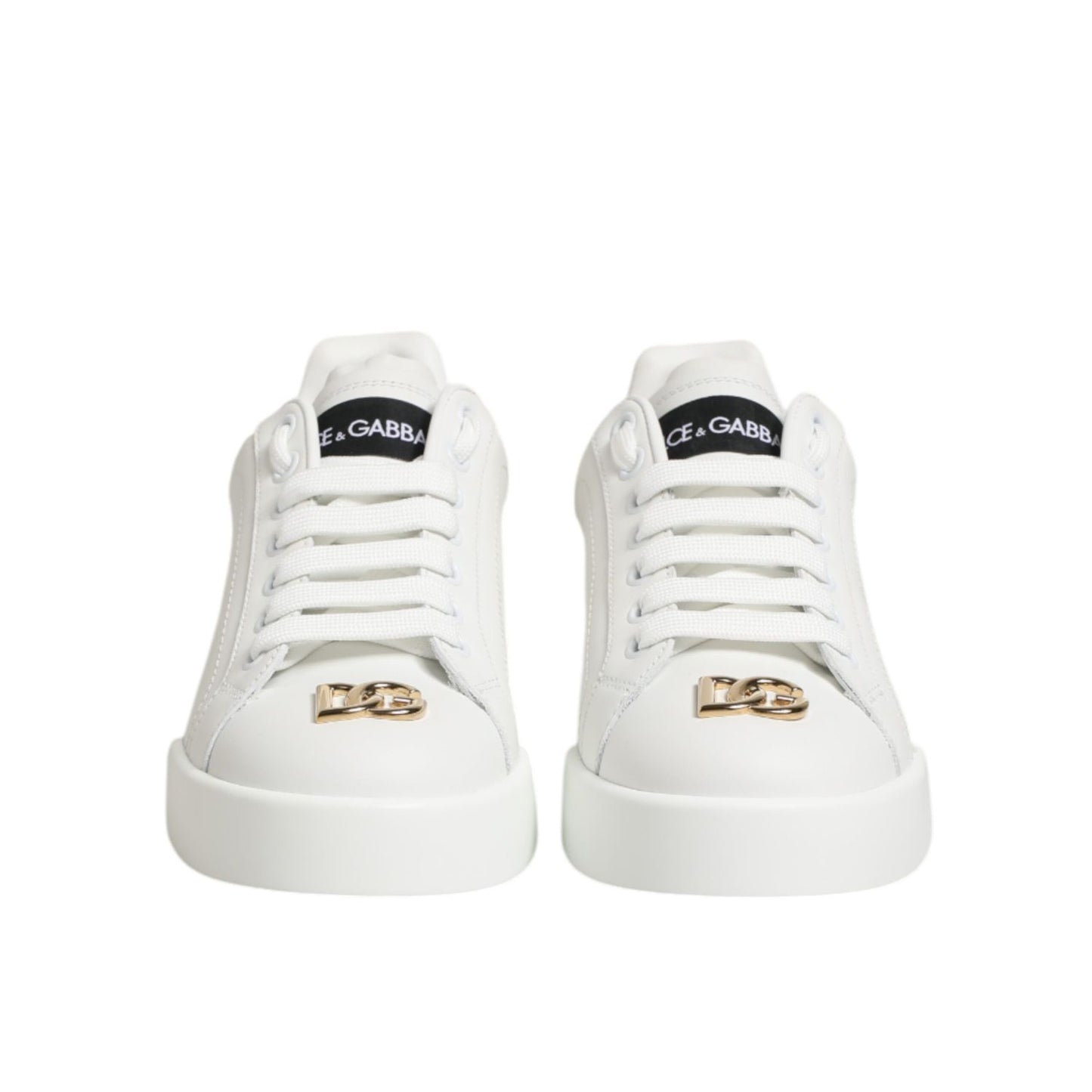 Dolce & Gabbana White DG Leather Low Top Sneakers Shoes featuring iconic DG logo and classic design.