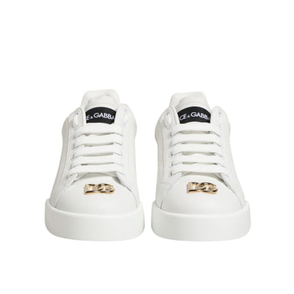 Dolce & Gabbana White DG Leather Low Top Sneakers Shoes featuring iconic DG logo and classic design.
