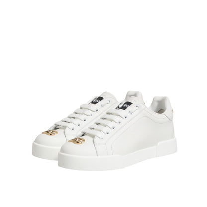 Dolce & Gabbana White DG Leather Low Top Sneakers Shoes featuring smooth white leather and iconic DG logo.
